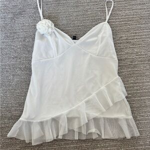 Blue Blush White Mesh Detail Top